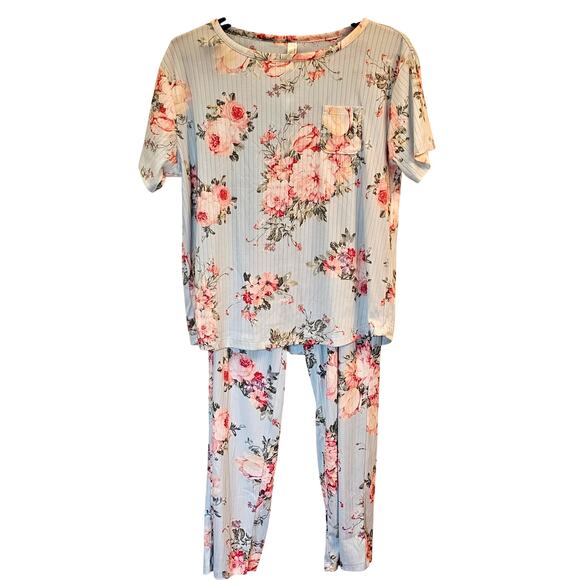 FN by Flora Nikrooz PJs Light Blue Pink Floral Super Soft Comfy Airy Womens M - Picture 2 of 10